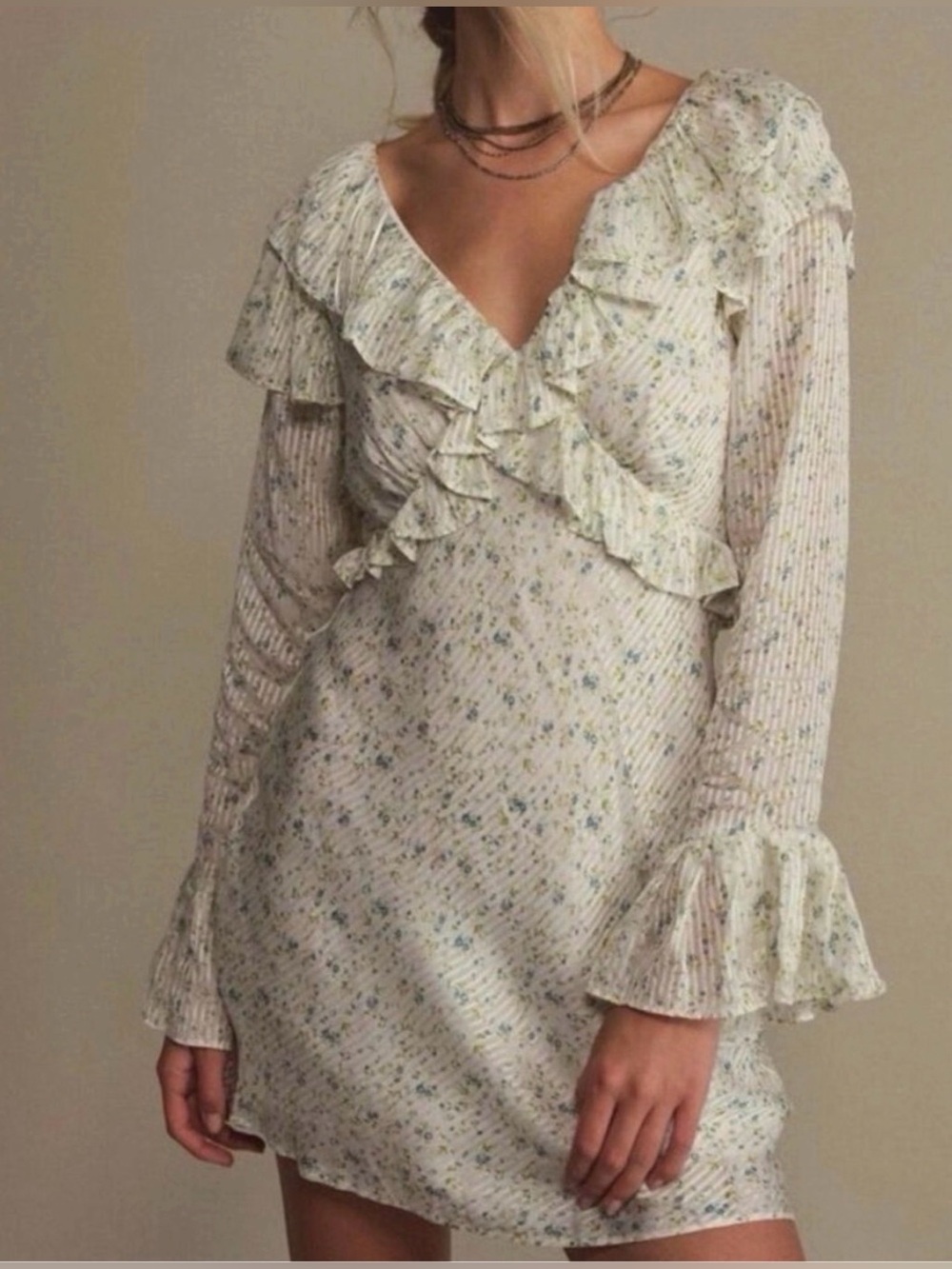 Free People Soft Floral Ruffle V-Neck Dress